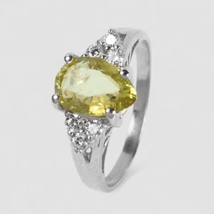 White Gold Plated Rings Yellowish Green Tourmaline 925 Sterling Silver Size 5.75 - Picture 1 of 8