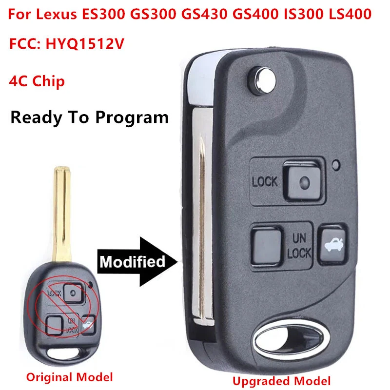 for 1998-2005 Lexus ES300 GS300 IS300 Flip Modify Remote Key Fob HYQ1512V - 4C Foto 1 de 4