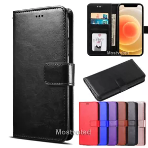 For iPhone 15 14 13 12 11 Pro Max Mini XS XR Leather Flip Wallet Case Card Cover - Picture 1 of 21