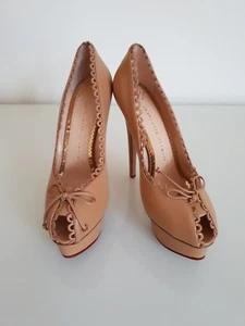 CHARLOTTE OLYMPIA DAPHNE SCALLOPED TRIM PEEP TOE PLATFORM PUMPS. UK 6.5 -IT 39.5 - Picture 1 of 12