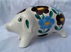 Brixham Pottery Floral Hand-painted Pig Piggy Bank 24cm x 12cm Flowers Money Box