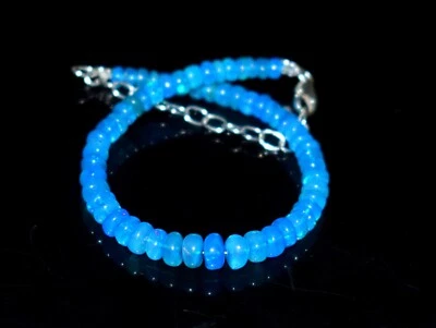 Massiccio 925 Argento Sterling Naturale Etiope Opale 3To6MM Beads 8 " Bracciale - Immagine 1 di 4