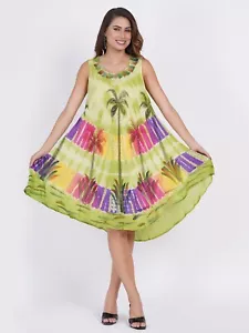 Lässiges ärmelloses Damen-Midikleid Batik Palmen bedruckt Großhandel Mix Posten - Bild 1 von 14