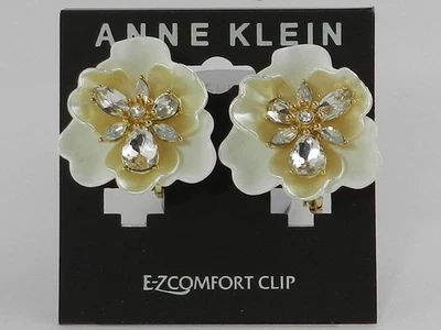 Anne Klein Gold-Tone Crystal Flower Clip-On Button Earrings - Image 1 of 3
