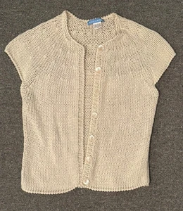 White + Warren Short Sleeve Knit Sweater Sz M Cotton Buttons Top - Picture 1 of 5