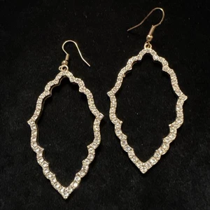 White Rhinestone Goldtone Medallion Crest Earrings (Lot# 338) - Picture 1 of 6