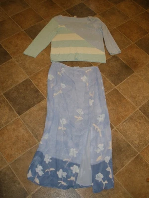 Mujer Falda y Suéter Azul/Verde Sigrid Olsen Falda Deportiva Talla 10 Suéter Talla M (55 Foto 1 de 4