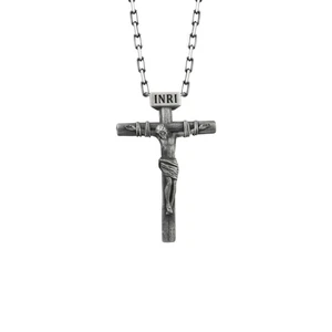 Jesus King of the Jews Crucifix in Oxidized Sterling Silver Necklace for Gift - Picture 1 of 9
