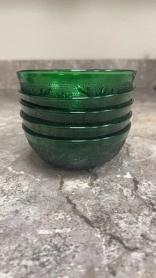 复古 Anchor Hocking 三明治玻璃森林绿色浆果碗 5 件套 — 第 1/4 张图片