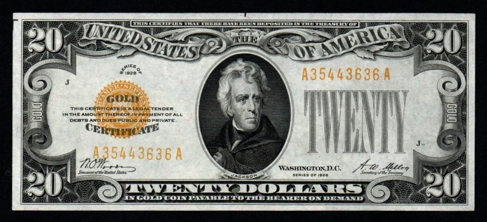 1928 $20 Beautiful AU+/UNC Historic GOLD CERTIFICATE! - Image 1 of 2