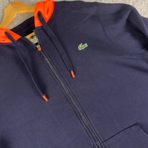 Lacoste Sport Full Zip Hoodie Sweater Men 2XL  Heavy Weight Navy Blue Orange - Picture 1 of 8