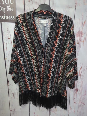 Cárdigan Suéter French Laundry Frente Abierto Talla XL Negro Azteca Flecos Dobladillo [PQ10] Foto 1 de 4