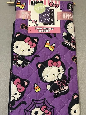 Hello Kitty Halloween Purple/Black Lolita Reversible Twin Size Quilt New w/Tags - Image 1 of 4