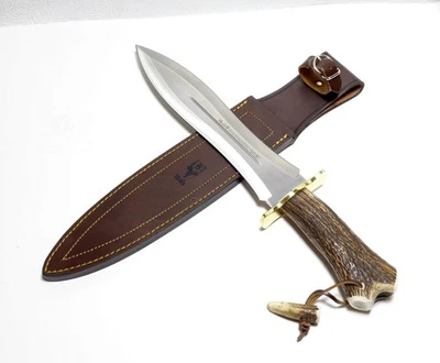 Daga de caza Muela Podenquero mango de ciervo rojo hoja de 10,5" con funda y caja Foto 1 de 4