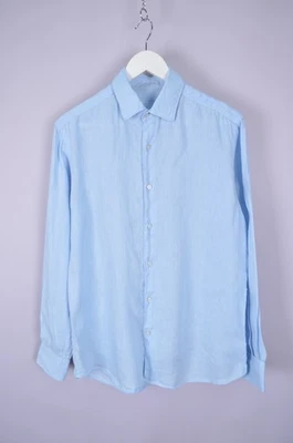 Camisa Massimo Dutti para hombre azul claro 100 % lino manga larga mediana teñida y lavada Foto 1 de 4