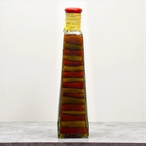 Botella de vidrio decorativa de cocina de vinagre de pimiento verde y rojo de 11 pulgadas de alto - Imagen 1 de 6