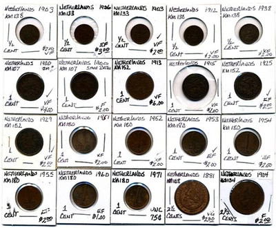 LOTE DE 20 MONEDAS HOLANDESAS SURTIDAS 1881-1971 Foto 1 de 2
