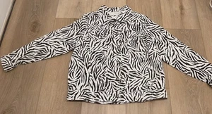 Lucy & Laurel Woman Linen Jacket Zebra Black White 1X Long Sleeve Woman Plus - Picture 1 of 6