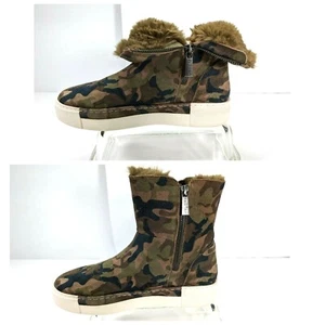 J/Slides Sneaker Boots Womens Size 8 M Camo Suede Green Ankle Faux Fur Cuff - Picture 1 of 12