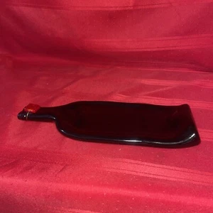 Flattened Melted Green Glass Wine Bottle 12" Trivet Cheese Tray Estate Find - Picture 1 of 6