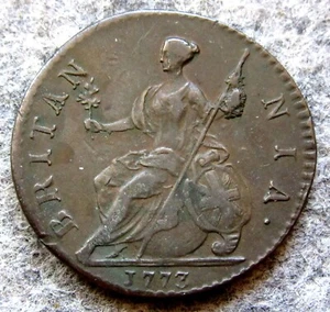 GREAT BRITAIN GEORGE III 1773 HALFPENNY, US COLONIAL PRE-REVOLUTIONARY COPPER - Picture 1 of 8