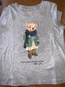 Polo Ralph Lauren Scarf Polo Bear heather grey Cotton Shirt Sz 3T NWT MA - Picture 1 of 3