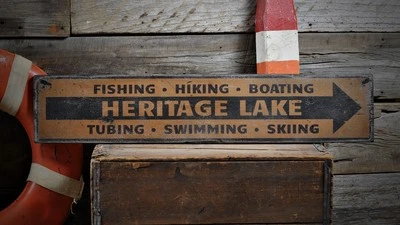 Custom Lake House Fishing Boating Sign -Rustic Hand Made Vintage Wood - Image 1 of 2