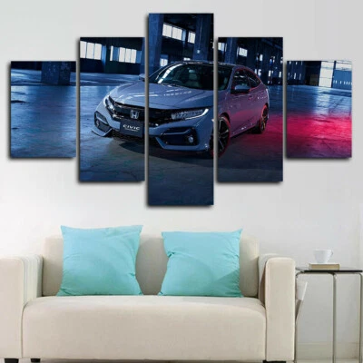 Póster de arte de pared con impresión en lienzo de 5 paneles de auto Honda Civic hatchback decoración del hogar Foto 1 de 4