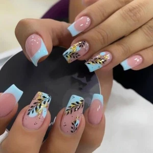 Uñas Postizas Press On Nails Manicure Blue Decoradas Postizas   - Picture 1 of 8