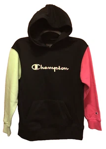 Authentic CHAMPION Youth Girl's Fleece Color Block Script Hoodie Black Size XL - Picture 1 of 7