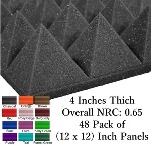 48 Pack (12 x 12 x 4) Inch Pyramid Acoustical Foam Panel for Wall Soundproofing - Picture 1 of 18
