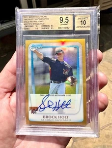 2011 bowman chrome BROCK HOLT GOLD REFRACTOR ROOKIE AUTO 34/50 BGS 9.5 GEM 10au - Picture 1 of 4