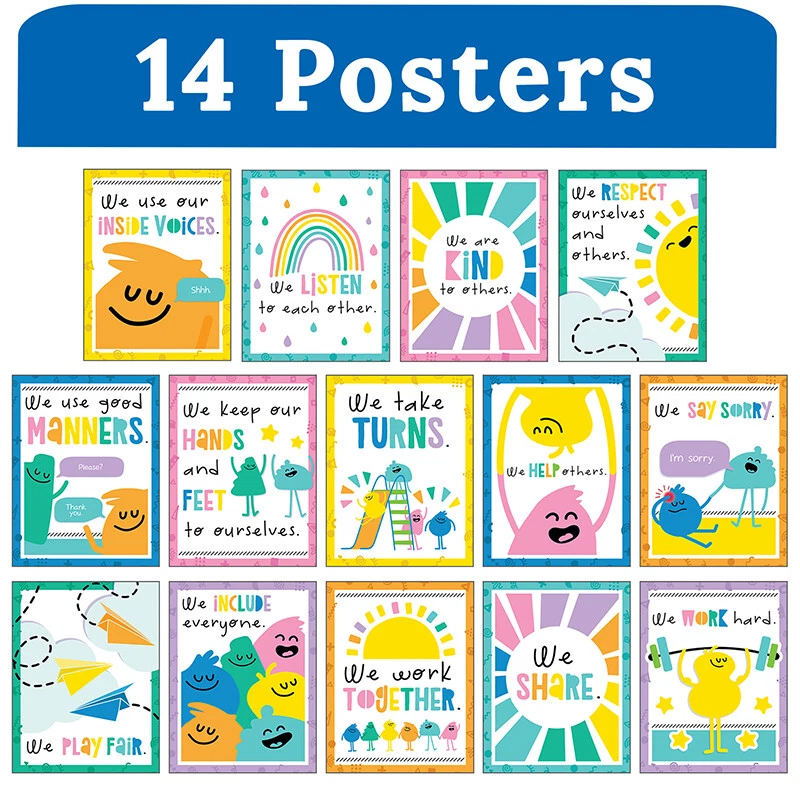 Carson Dellosa Mini Posters Rules for a Happy Class Poster Set (14 mini