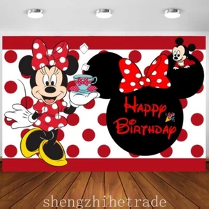 Beautiful Minnie Mouse Backdrop Happy Birthday Party Photo Background Banner - Picture 1 of 6