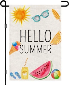 Hello Summer Garden Flag 12X18 Inch Double Sided Burlap, Beach Sign Yard Outdoor - Picture 1 of 7