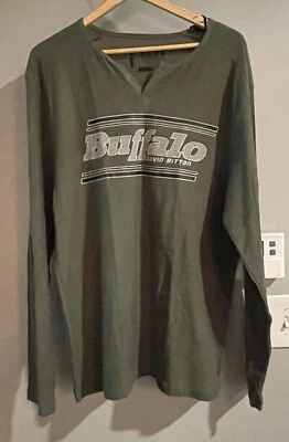 Buffalo David Bitton Shirt Graphic Long Sleeve Pullover Tee Vneck Size Large New - Image 1 of 4