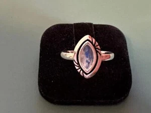 Genuine Sterling Silver 925 - Marquise Rainbow Moonstone Ring - 9 / R.5 - 4g - Picture 1 of 1