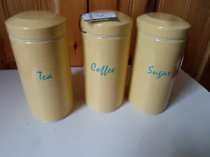 Set Of 3 Brabantia Oval Yellow  Canisters Tea Coffee Sugar  1.4 Litre 17 cm - Picture 1 of 11