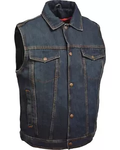 Milwaukee Leather Men's Snap Front Motorcycle Denim Vest W/ Shirt Collar -DM1331 - Picture 1 of 16