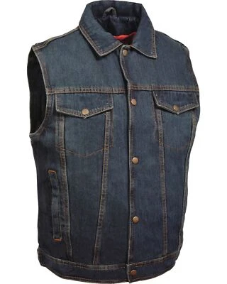 Milwaukee Leather DM1331 Men's Snap Front Motorcycle Denim Vest W/ Shirt Collar - Image 1 of 4