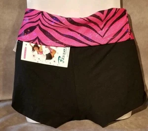 Pizzazz Zebra Glitter Shorts Black Pink Hot Shorts Dance Cheer Adult Small NWT - Picture 1 of 5