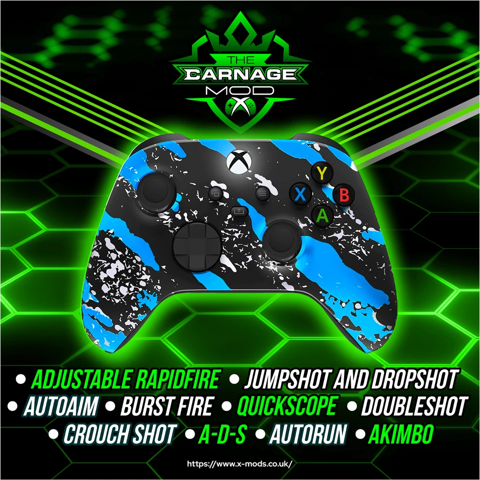 XBOX ONE SERIES RAPID FIRE CONTROLLER - CARNAGE 3.0 MOD - Blue Splash Modded CoD - Image 1 of 1