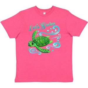 Inktastic Lets Swim- Cute Sea Turtle Youth T-Shirt Turtles Green Swimming Team - Picture 1 of 1