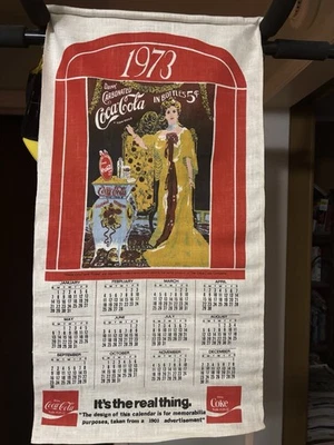 Used 1973 Linen Cloth Coca-Cola Calendar in Good Condition. Measures 17" x 31" - Image 1 of 4