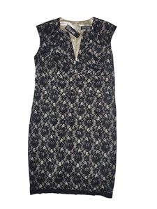 Black Lace Cap-Sleeve V-Neck Midi Sheath Dress 1X Single Los Angeles NWT - Picture 1 of 8