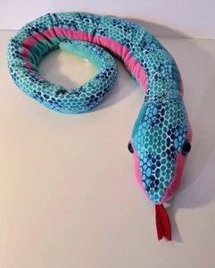 Wild Republic Snake Blue Pink Honeycomb Plush Blue Eyes 54" - Picture 1 of 4