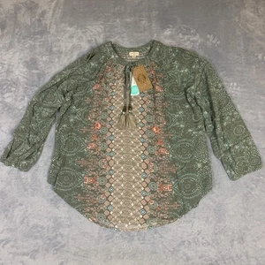 Blusa Campesina Mason & Belle Para Mujer S Pequeña Caseey Boho Hada Borla Corbata Verde - Imagen 1 de 14