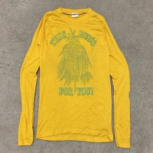 Vintage 70er Hippie Weed T-Shirt Damen XS Rotauge Gelb Langarm Ganja Smoker - Bild 1 von 14