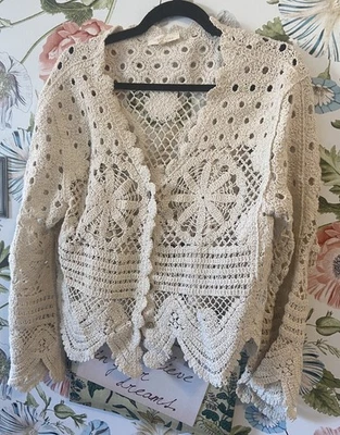 Cárdigan Anthropologie Solitario Para Mujer Crochet Encaje Fairycore Talla Grande Boho  Foto 1 de 4