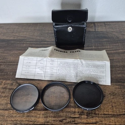 Vintage Toshiba 49mm Camera Lens Filter Set Close-Up 2, 4, P.L Polarizer w/ Case - Image 1 of 4
